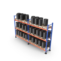 Pallet Rack With Black Barrels PNG & PSD Images