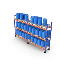 Pallet Rack With Blue Barrels PNG & PSD Images