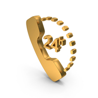 Gold 24 Hours Call Symbol PNG & PSD Images