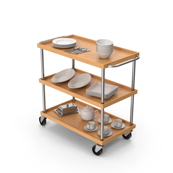 Wooden Service Trolley Set PNG & PSD Images