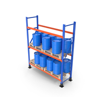 Pallet Rack And Blue Barrels PNG & PSD Images