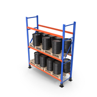 Pallet Rack And Black Barrels PNG & PSD Images