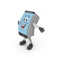 White Mobile Phone Mascot Happy Pose PNG & PSD Images