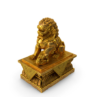Chinese Guardian Lion Golden Sculpture PNG & PSD Images
