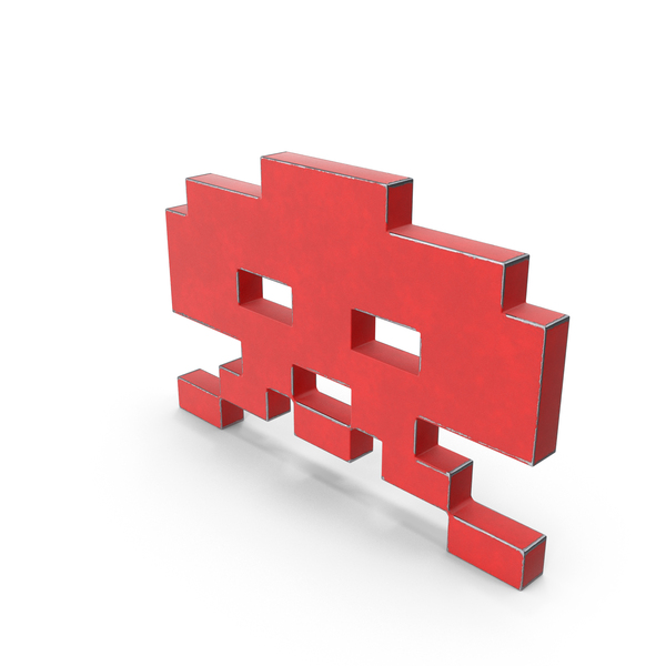 Red Painted Metal Invaders Game Character PNG & PSD Images