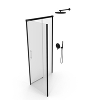 Corner Glass Shower Cabin with Sliding Door Black PNG & PSD Images