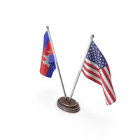 Cambodia & United States Flags Stand PNG & PSD Images