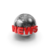 Gray & Red Globe With News Text PNG & PSD Images