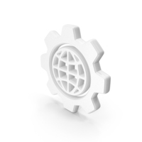 Gear With Globe Symbol White PNG & PSD Images