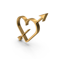 Gold Heart With Arrow Outline Icon PNG & PSD Images