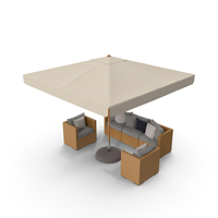 Outdoor Patio Umbrella With Rattan Furnishing PNG & PSD Images