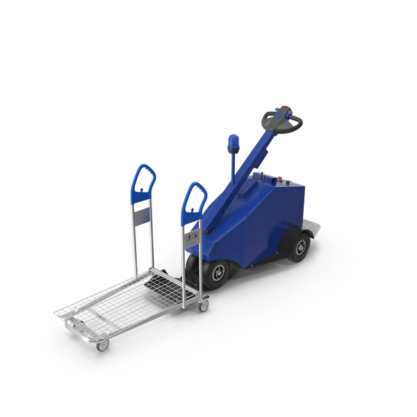 Blue Powered Tug Pusher with Cargo Trolley PNG & PSD Images