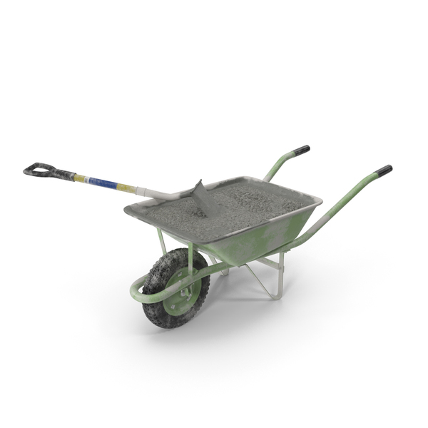 Construction Wheelbarrow Full of Cement with Shovel PNG Images