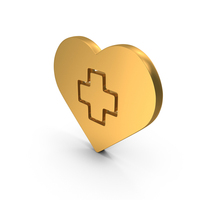 Gold Heart With Health Plus Icon PNG & PSD Images