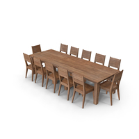 Wood Dinning Table Set with 12 Seating Arrangement PNG & PSD Images