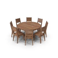 Wood Round Table Set with 8 Seating Arrangement PNG & PSD Images
