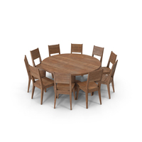 Wood Round Table Set with 10 Seating Arrangement PNG & PSD Images