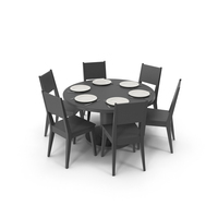 Round Table Set for 6 Persons with Flatware PNG & PSD Images