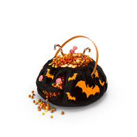 Black Pumpkin with Bats for Halloween Filled With Candy PNG & PSD Images