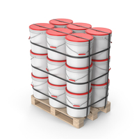 Plastic Paint Buckets On Wooden Pallet PNG & PSD Images