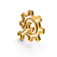 Out Line Gear And Wrentch Icon Gold PNG & PSD Images
