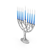Hanukkah Menorah Candelabrum Silver With Candles PNG & PSD Images