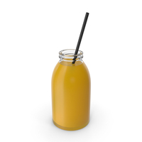 Orange Juice Glass Bottle With Straw PNG & PSD Images