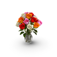 Mixed Rose Bouquet In Glass Vase PNG & PSD Images