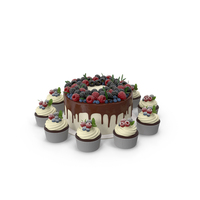 Berry Cake With Cupcakes PNG & PSD Images