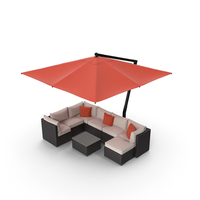 Rattan Outdoor Furniture Under Garden Umbrella PNG & PSD Images