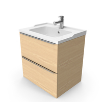 Wall Mounted Bathroom Vanity Unit And Cabinet With Basin Tap  - Oak PNG & PSD Images