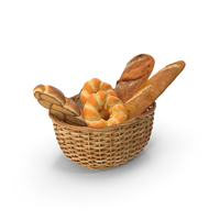 Straw Basket with Bread PNG & PSD Images