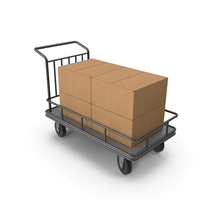 Black Roller Handcart Conveyor with Cardboard Boxes PNG & PSD Images