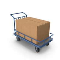 Blue Roller Handcart Conveyor with Cardboard Box PNG & PSD Images