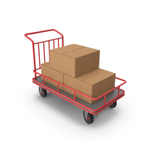 Red Roller Handcart Conveyor with Cardboard Boxes PNG & PSD Images