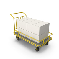 Yellow Roller Handcart Conveyor with Boxes PNG & PSD Images