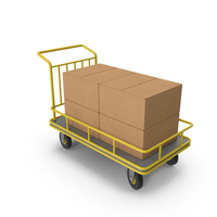 Yellow Roller Handcart Conveyor with Cardboard Boxes PNG & PSD Images