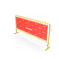 Advertising PVC Banner On Yellow Steel Crowd Barrier PNG & PSD Images