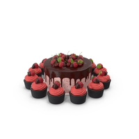Strawberry Cake With Cupcakes PNG & PSD Images