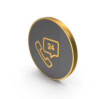 Support 24 Hours Calling Help Line Black And Gold Icon PNG & PSD Images