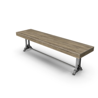 Vintage Wood Oak Bench with Metal Legs PNG & PSD Images