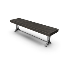 Vintage Dark Wood Oak Bench with Metal Legs PNG & PSD Images