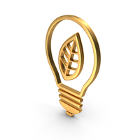 Gold Light Bulb With Leaf Symbol PNG & PSD Images