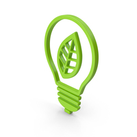 Green Light Bulb With Leaf Symbol PNG & PSD Images