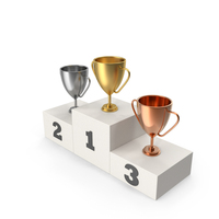 White Winners Podium With Trophy Cups PNG & PSD Images
