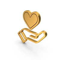 Gold Hand With Heart Outline Icon PNG & PSD Images