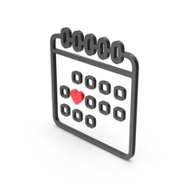 Black Calendar With Red Heart Symbol PNG & PSD Images
