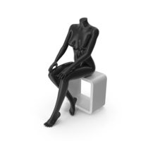 Female Black Mannequin Sits On A White Stool PNG & PSD Images