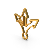 Gold Three Way Directional Arrows Outline Icon PNG & PSD Images