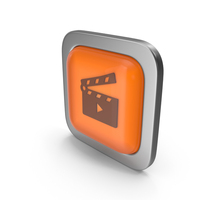 Orange Square Open Movie Clapper Button Icon PNG & PSD Images